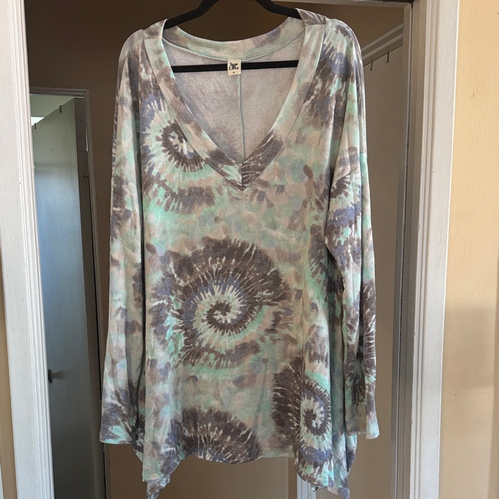 Sew In Love Spiral Tie-Dye Long Sleeve Top - Green and Brown